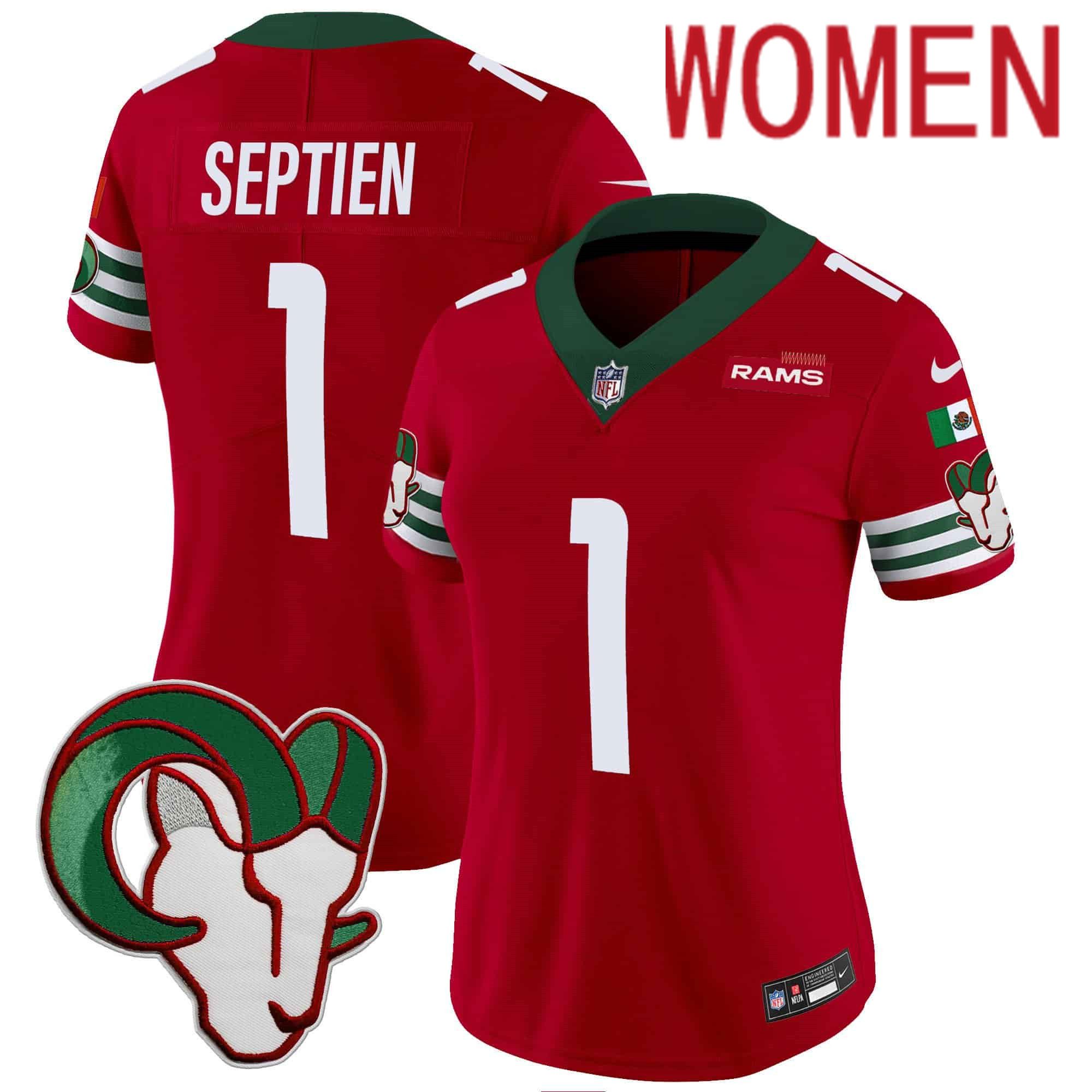 Women Los Angeles Rams 1 Septien Red 2024 Nike Mexico Vapor Limited NFL Jersey style 1